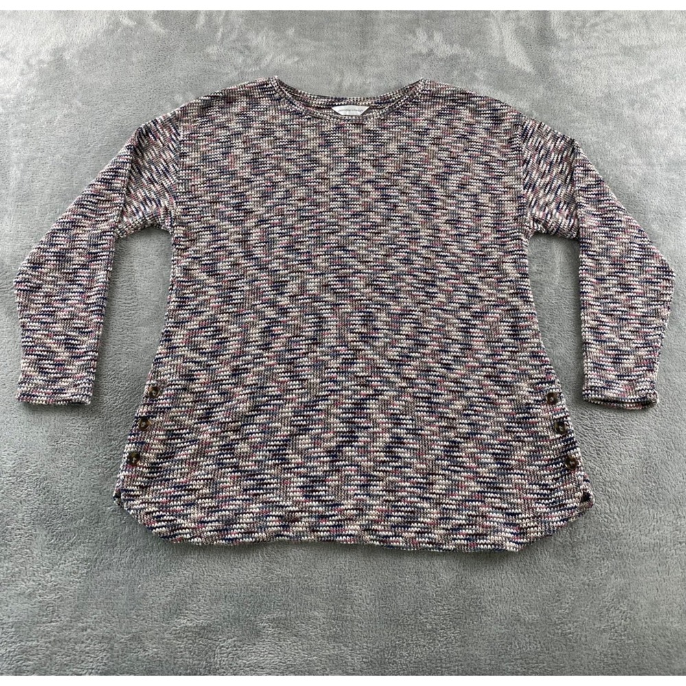 Christopher & Banks Womens Large Space Dye Knit Sweater Pink Navy Side Button L